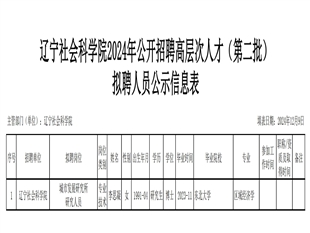 辽宁社会科学院2024年公开招聘高层次人才（第二批）拟聘人员公示